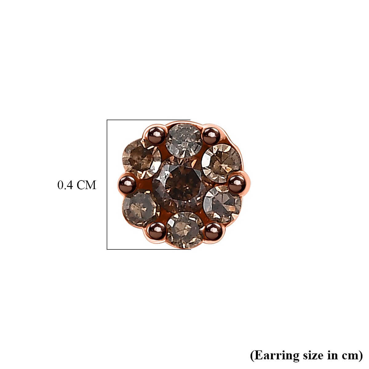 D'Joy Natural Champagne Diamond Stud Earring with Push Back in 18K Vermeil Rose Gold Plated Sterling Silver