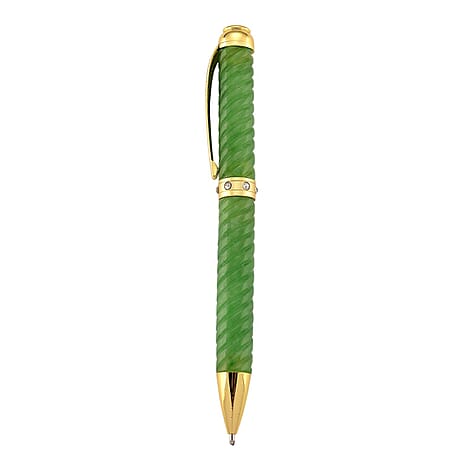 Natural Green Jade & White Crystal Ballpoint Pen