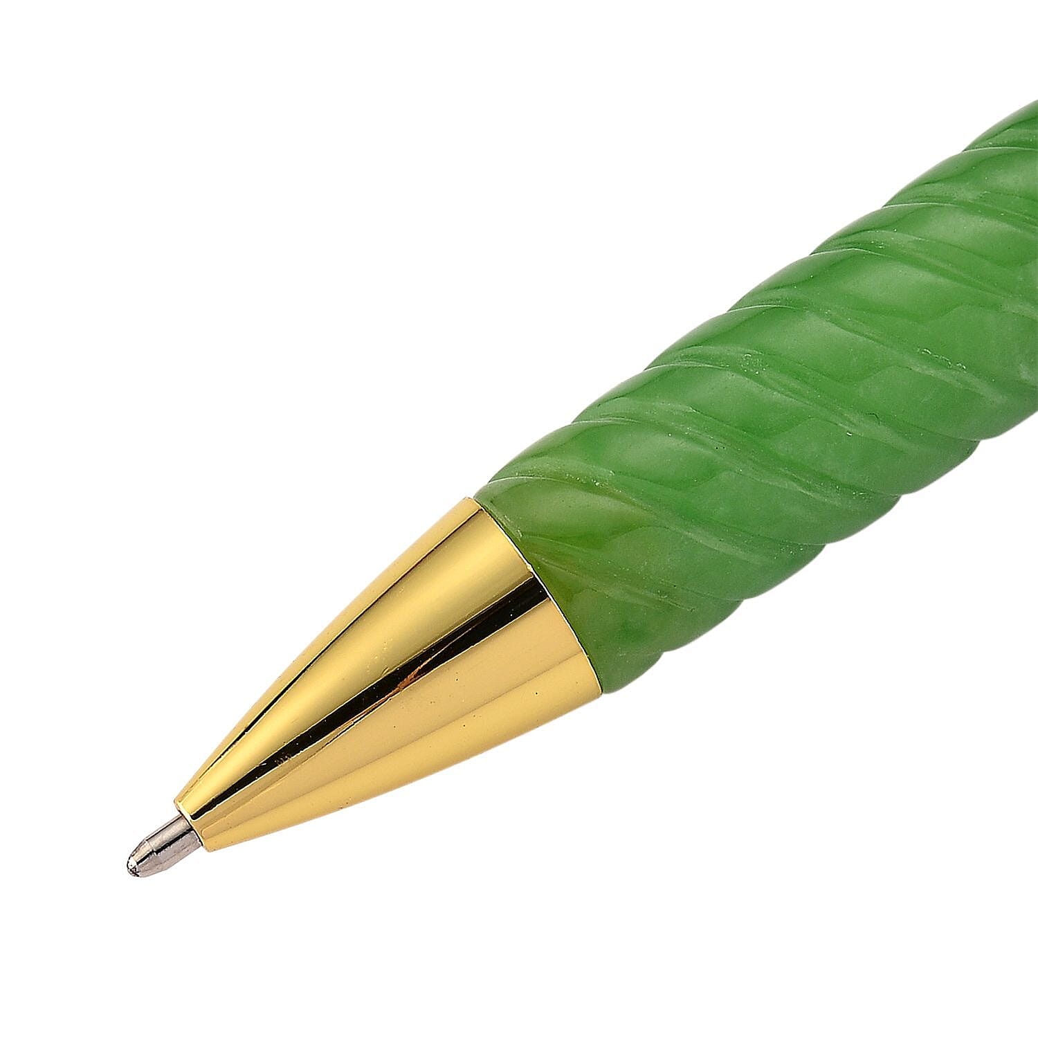 Natural Green Jade & White Crystal Ballpoint Pen