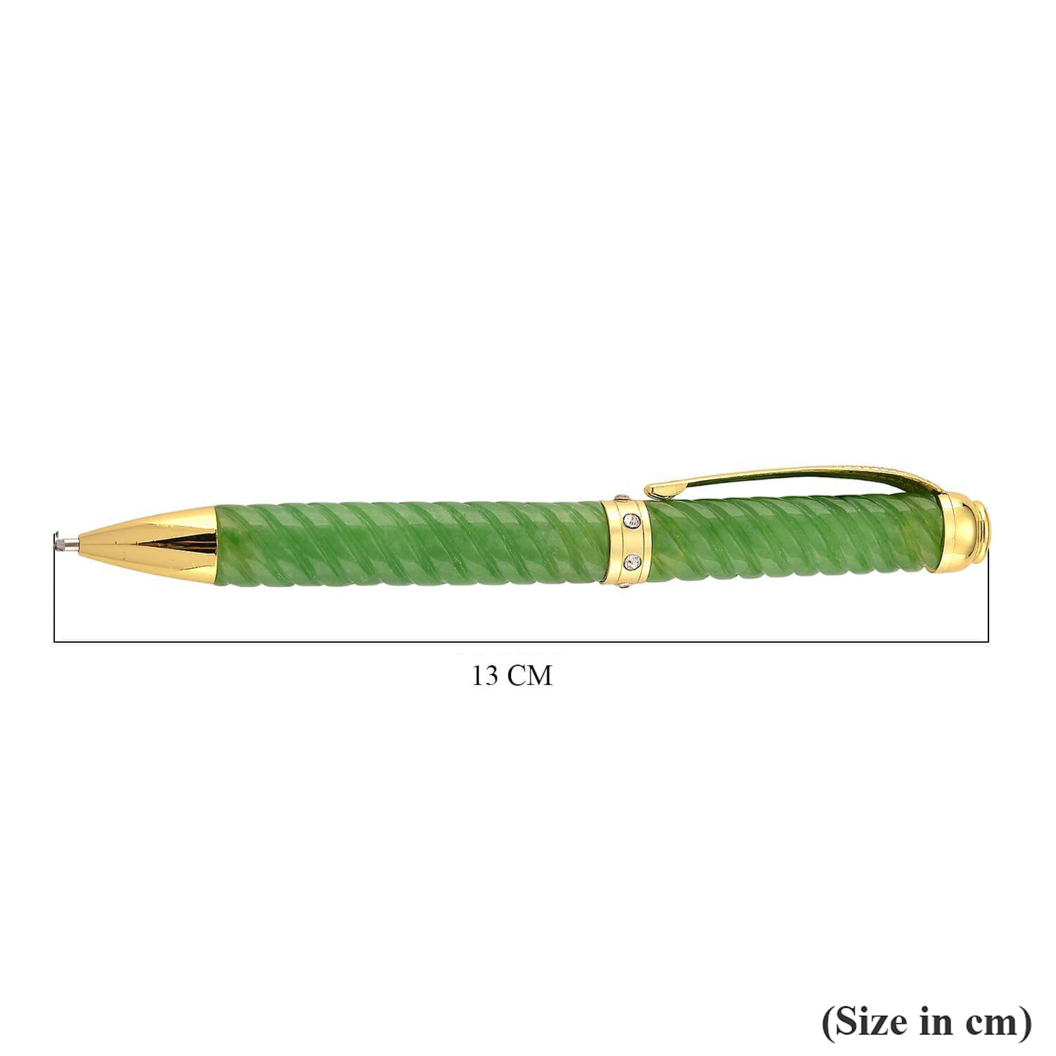 Natural Green Jade & White Crystal Ballpoint Pen
