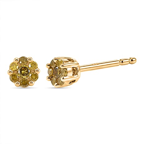 D'Joy Yellow Diamond Stud Push Back Earring in 18K Vermeil Yellow Gold Plated Sterling Silver