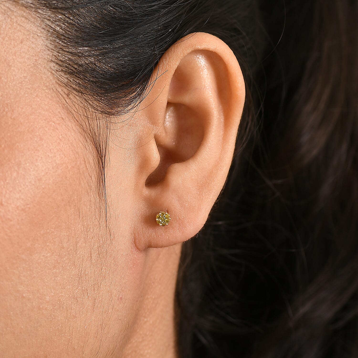 D'Joy Yellow Diamond Stud Push Back Earring in 18K Vermeil Yellow Gold Plated Sterling Silver