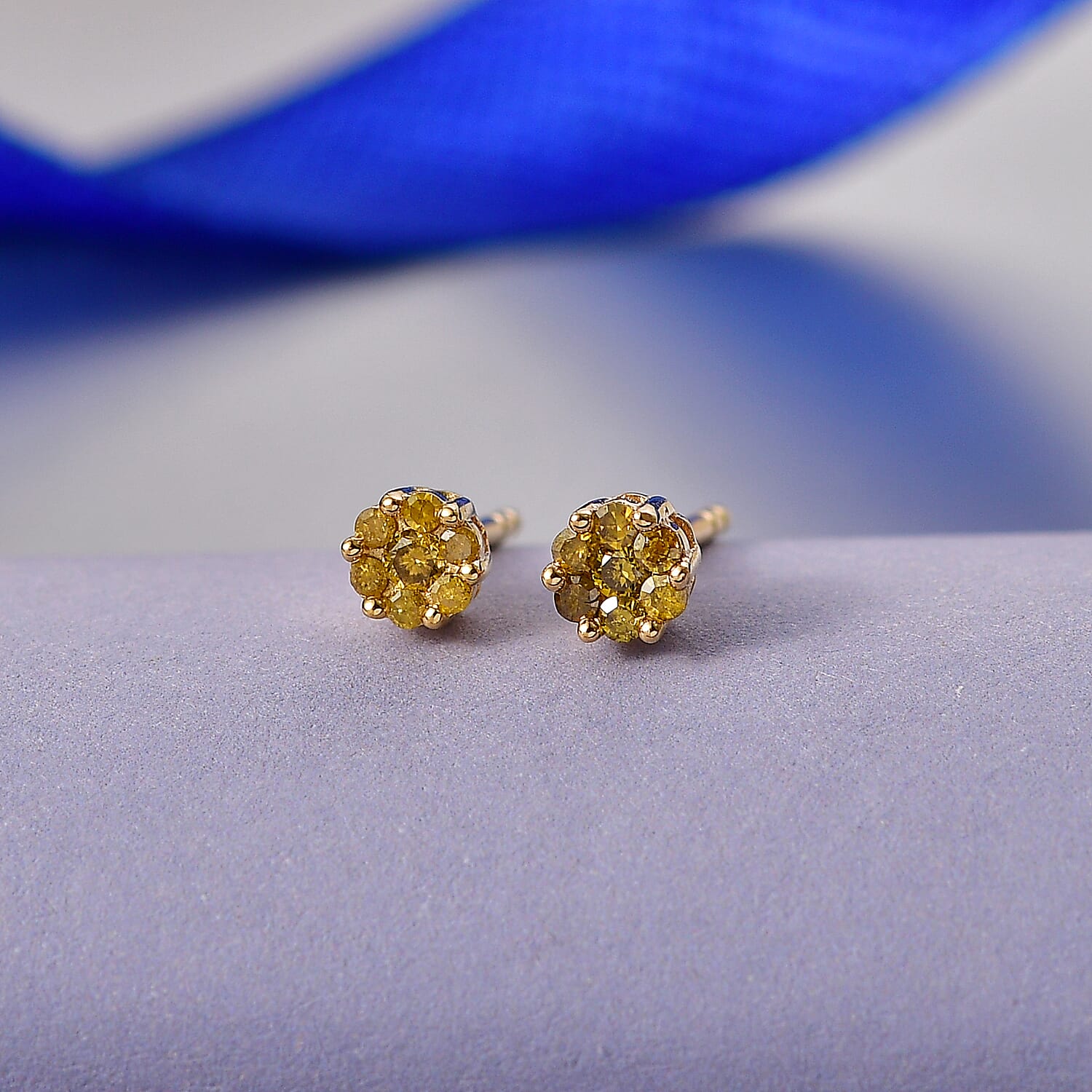 D'Joy Yellow Diamond Stud Push Back Earring in 18K Vermeil Yellow Gold Plated Sterling Silver