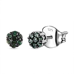 D'Joy Green Diamond Stud Earring with Push Back in Rhodium Overlay Sterling Silver