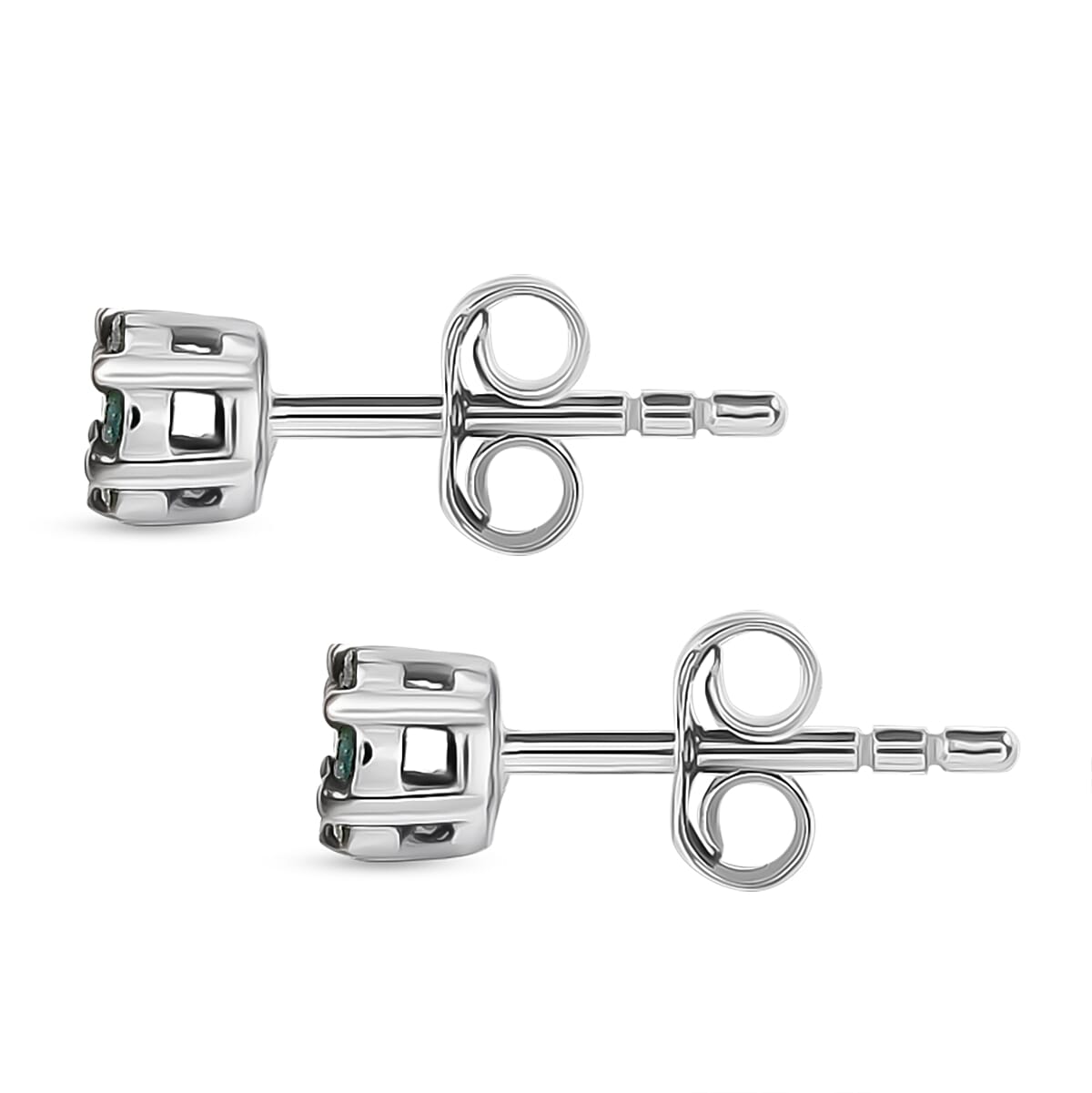 D'Joy Green Diamond Stud Earring with Push Back in Rhodium Overlay Sterling Silver