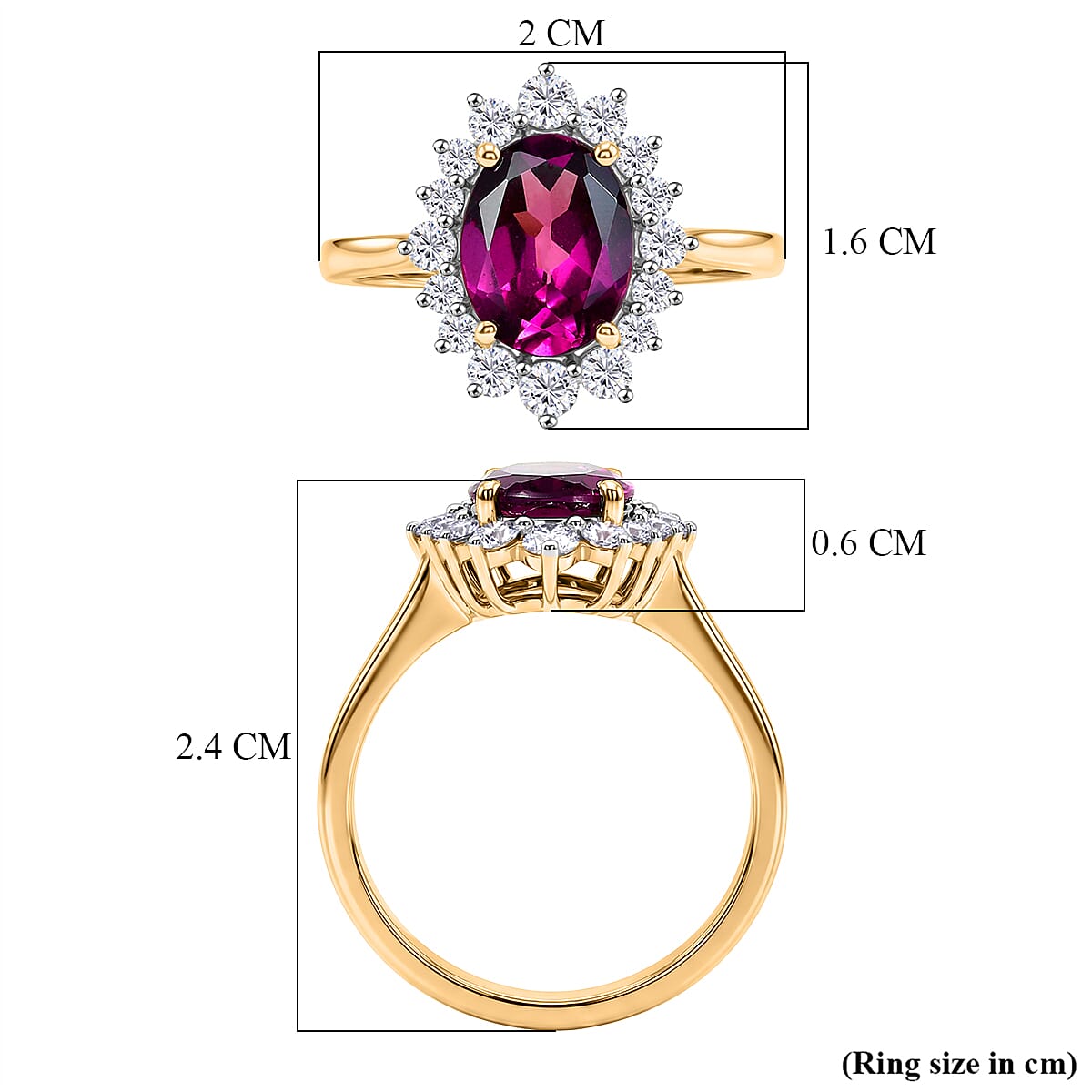 9K Yellow Gold AA Radiant Ember Garnet, Lab Grown Diamond SI Main Stone With Surrounding Stone Ring, Gold Wt.2.73 Gms  2.760  Ct.