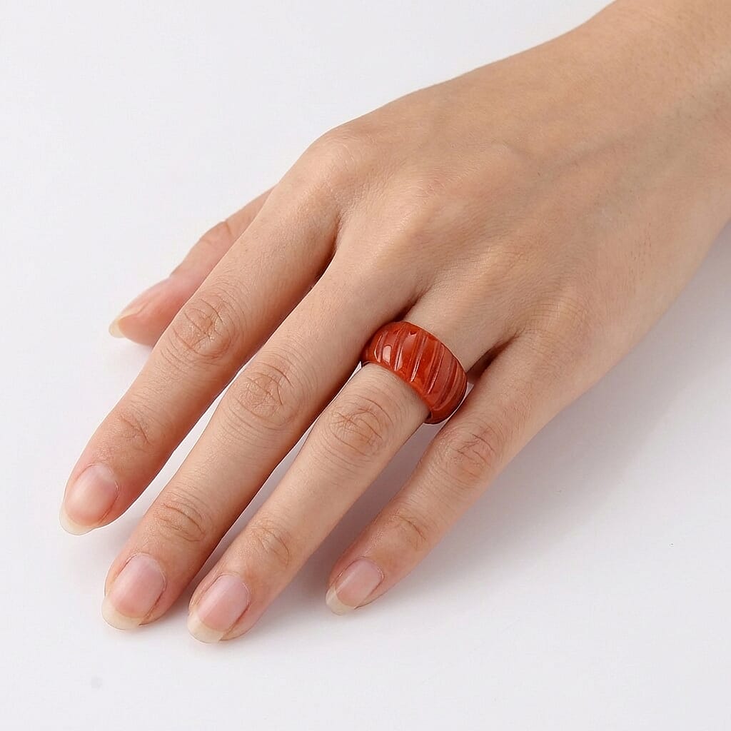 Enhanced Red Jade Textured Band Ring 33.00 Ct.