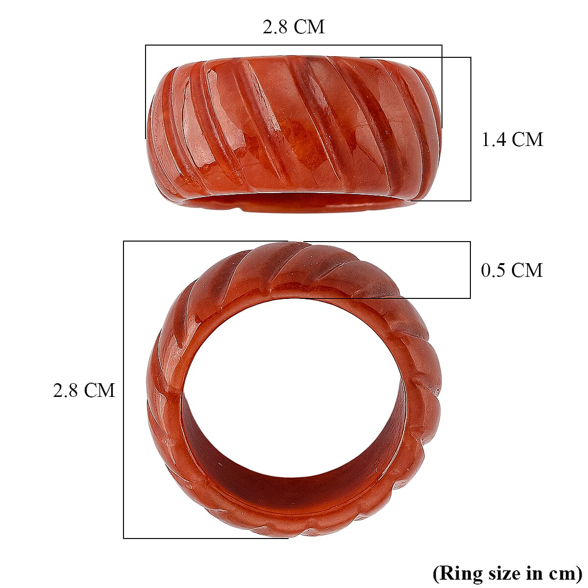 Enhanced Red Jade Textured Band Ring 33.00 Ct.