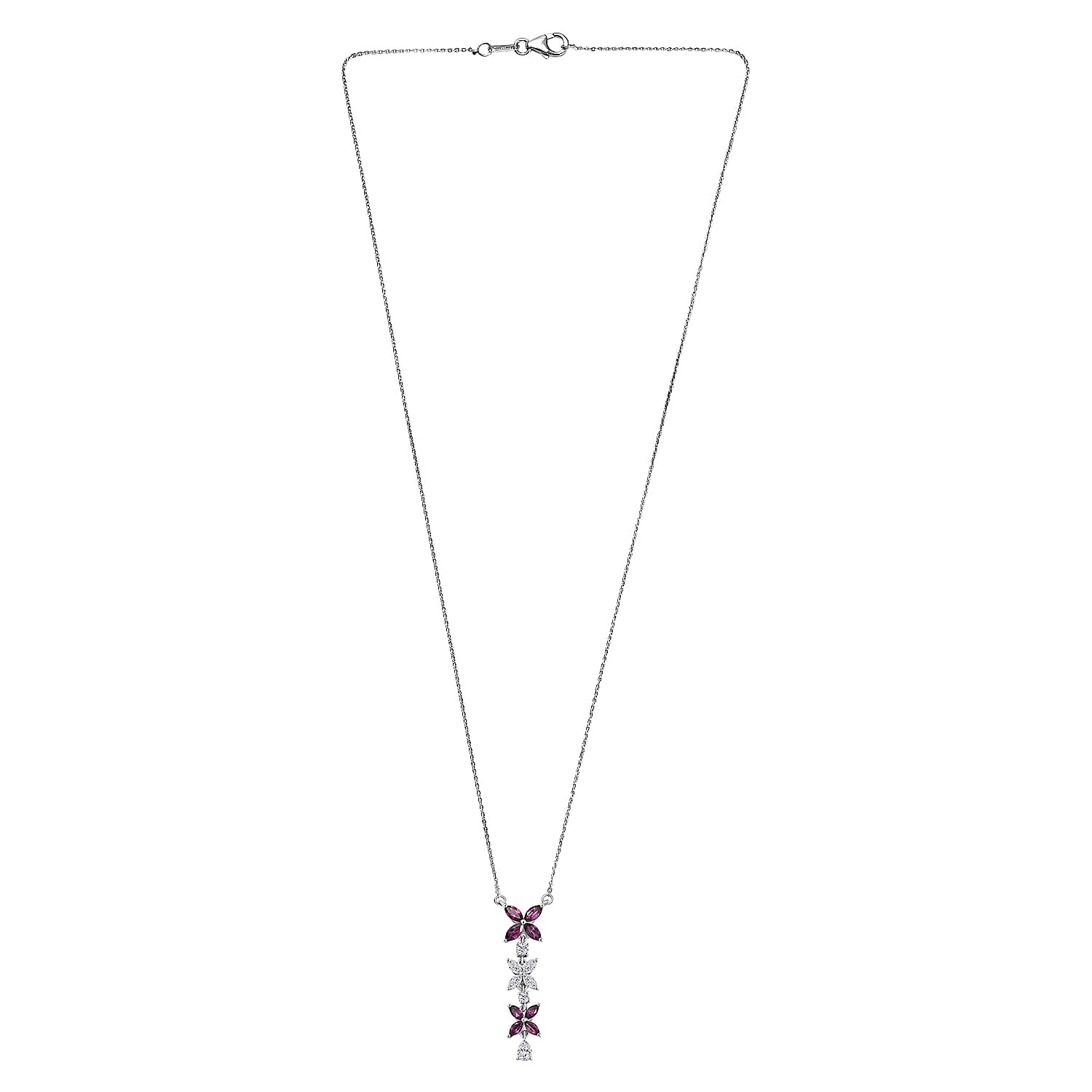 D'Joy Radiant Ember Garnet & Moissanite Butterfly Long Necklace (Size - 20) with Lobster Clasp in Rhodium Overlay Sterling Silver 1.63 Ct.