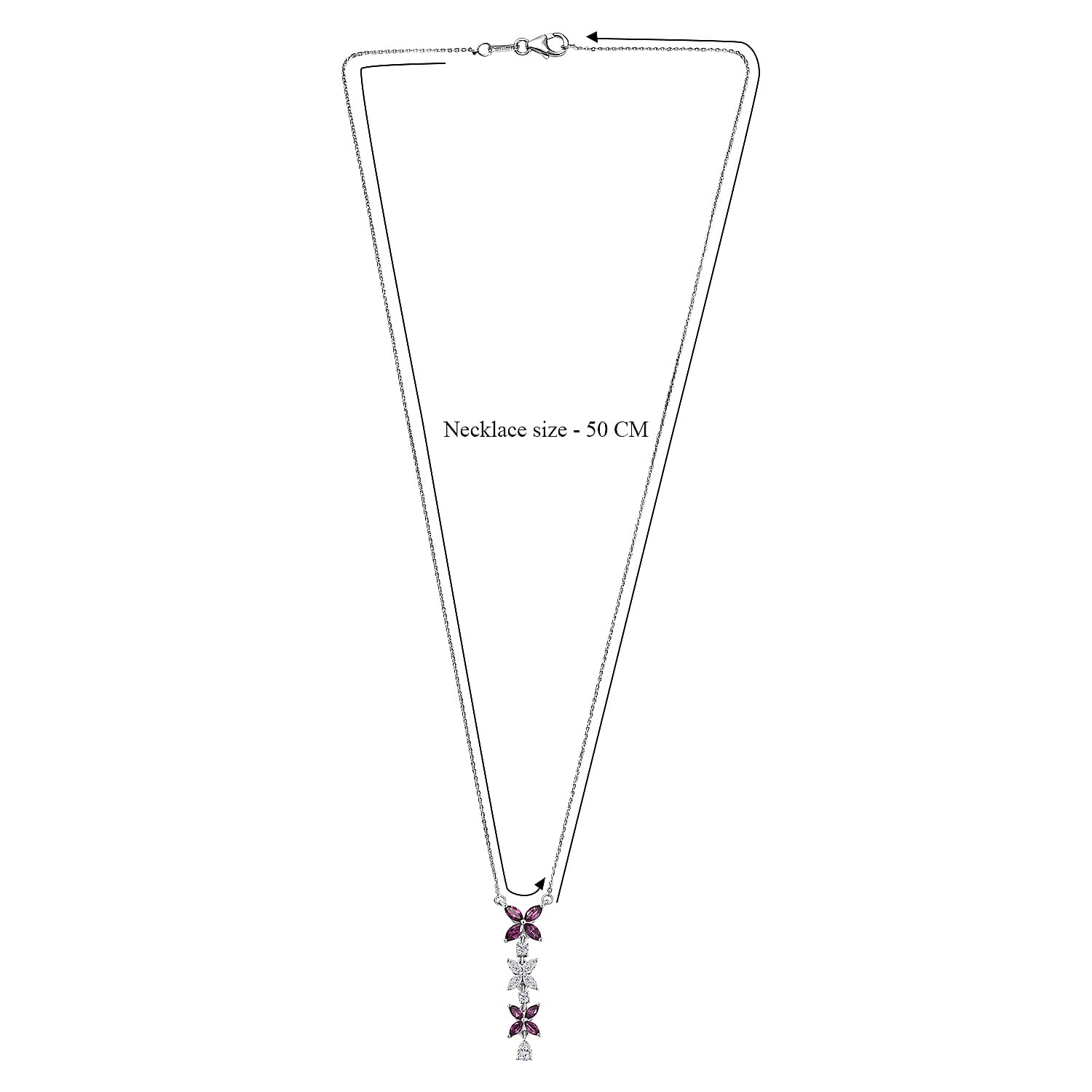 D'Joy Radiant Ember Garnet & Moissanite Butterfly Long Necklace (Size - 20) with Lobster Clasp in Rhodium Overlay Sterling Silver 1.63 Ct.