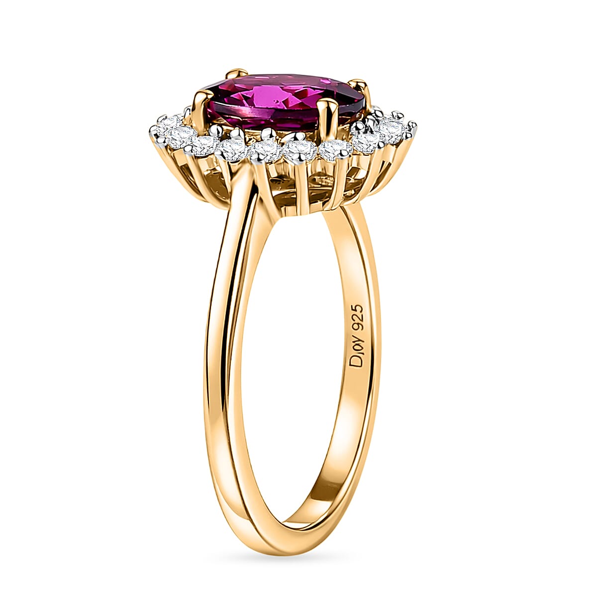 D'Joy Radiant Ember Garnet, Moissanite Main Stone With Surrounding Stone Ring in 18K YG VermeilSterling Silver  1.707  Ct.