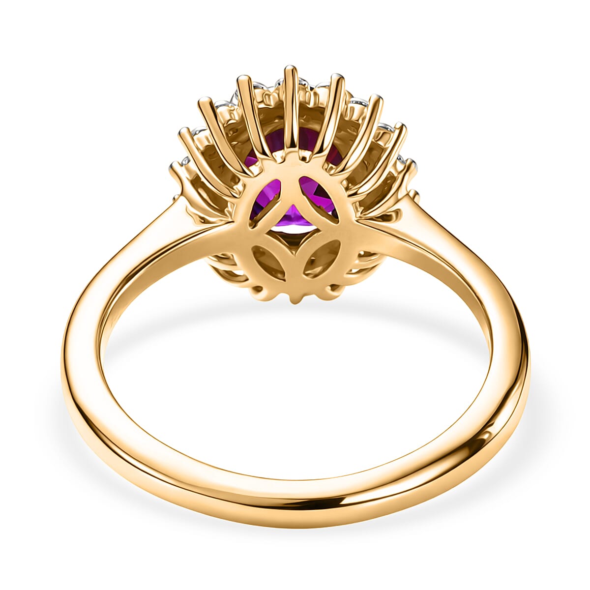 D'Joy Radiant Ember Garnet, Moissanite Main Stone With Surrounding Stone Ring in 18K YG VermeilSterling Silver  1.707  Ct.