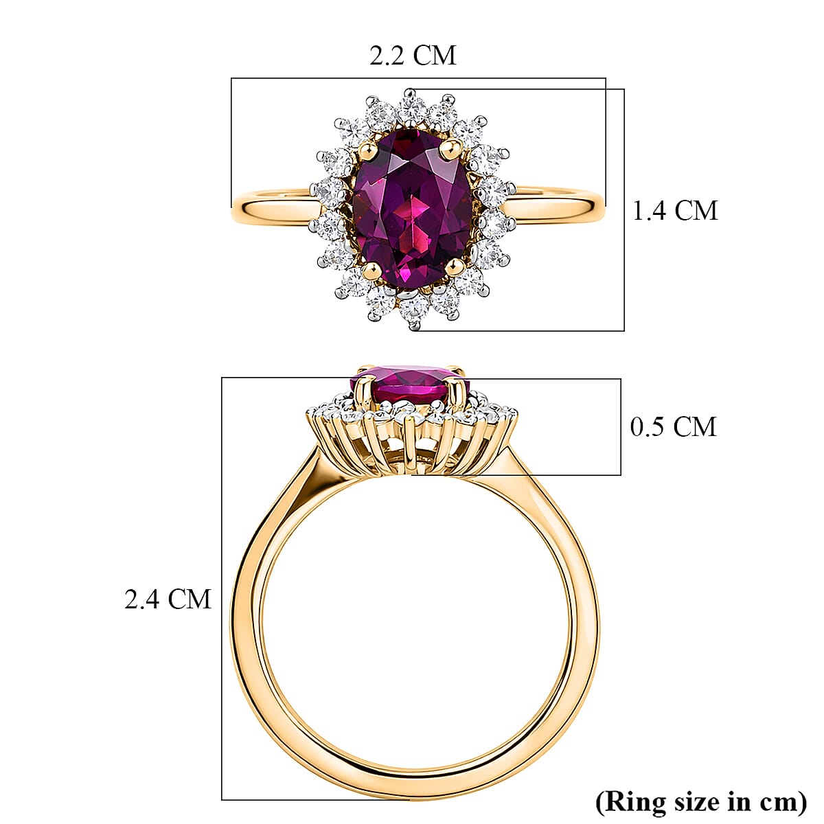 D'Joy Radiant Ember Garnet, Moissanite Main Stone With Surrounding Stone Ring in 18K YG VermeilSterling Silver  1.707  Ct.
