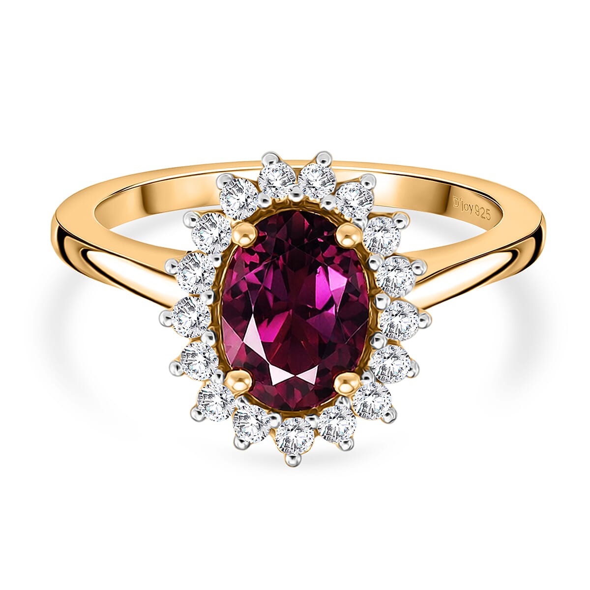 D'Joy Natural Royal Ember Garnet & Moissanite Sunburst Ring in 18K Vermeil Yellow Gold Plated Sterling Silver 1.71 Ct.