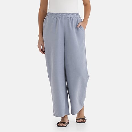 - Maisi Wide-Leg Lightweight Casual Trouser (Size - L) - Blue
