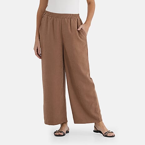 - Maisi Wide-Leg Lightweight Casual Trouser (Size - L) - Brown