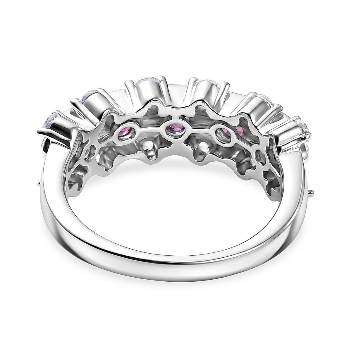 D'Joy Radiant Ember Garnet, White Zircon 5 Stone Ring in Rhodium OverlaySterling Silver  1.809  Ct.