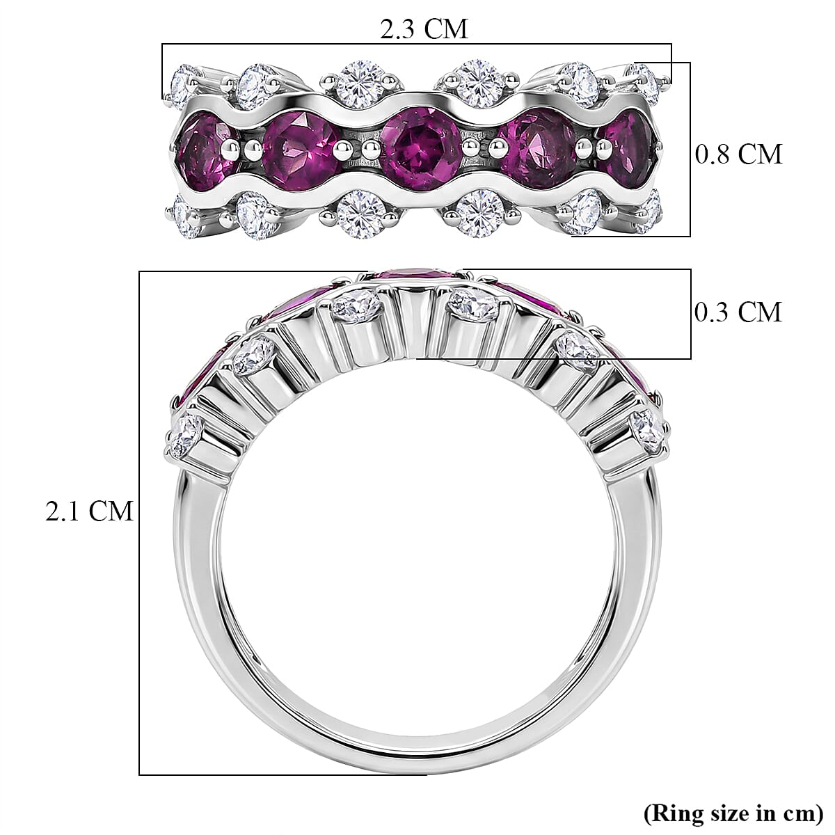 D'Joy Radiant Ember Garnet, White Zircon 5 Stone Ring in Rhodium OverlaySterling Silver  1.809  Ct.
