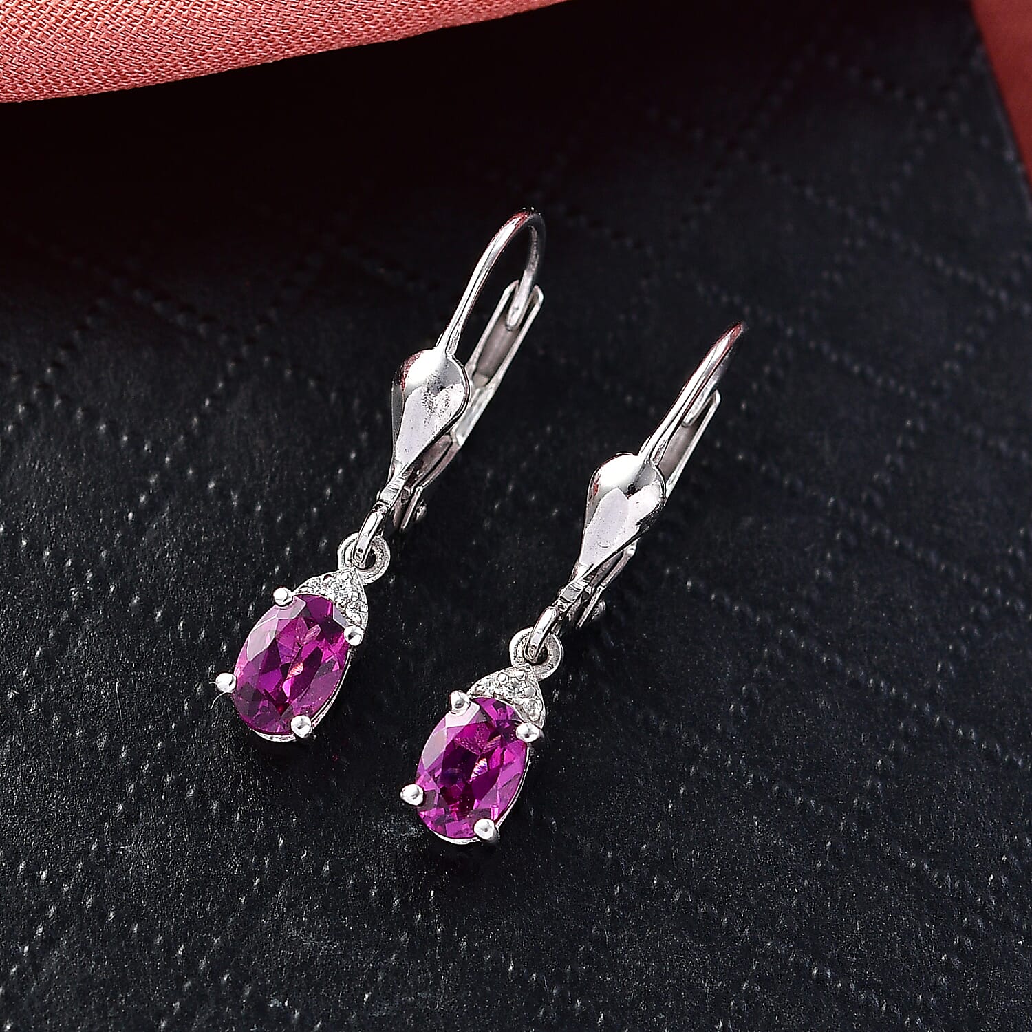 D'Joy Radiant Ember Garnet, White Zircon Solitaire Lever Back Earring in Platinum OverlaySterling Silver  1.214  Ct.