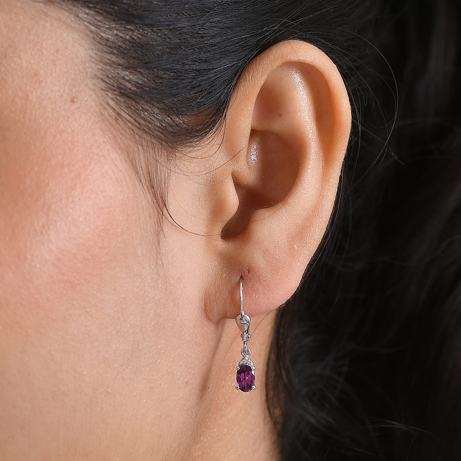 D'Joy Radiant Ember Garnet, White Zircon Solitaire Lever Back Earring in Platinum OverlaySterling Silver  1.214  Ct.