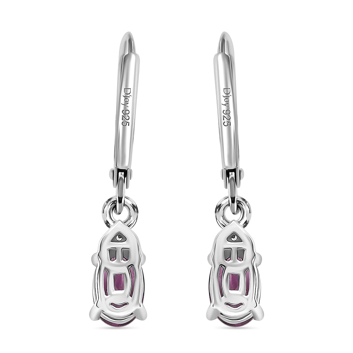 D'Joy Radiant Ember Garnet, White Zircon Solitaire Lever Back Earring in Platinum OverlaySterling Silver  1.214  Ct.