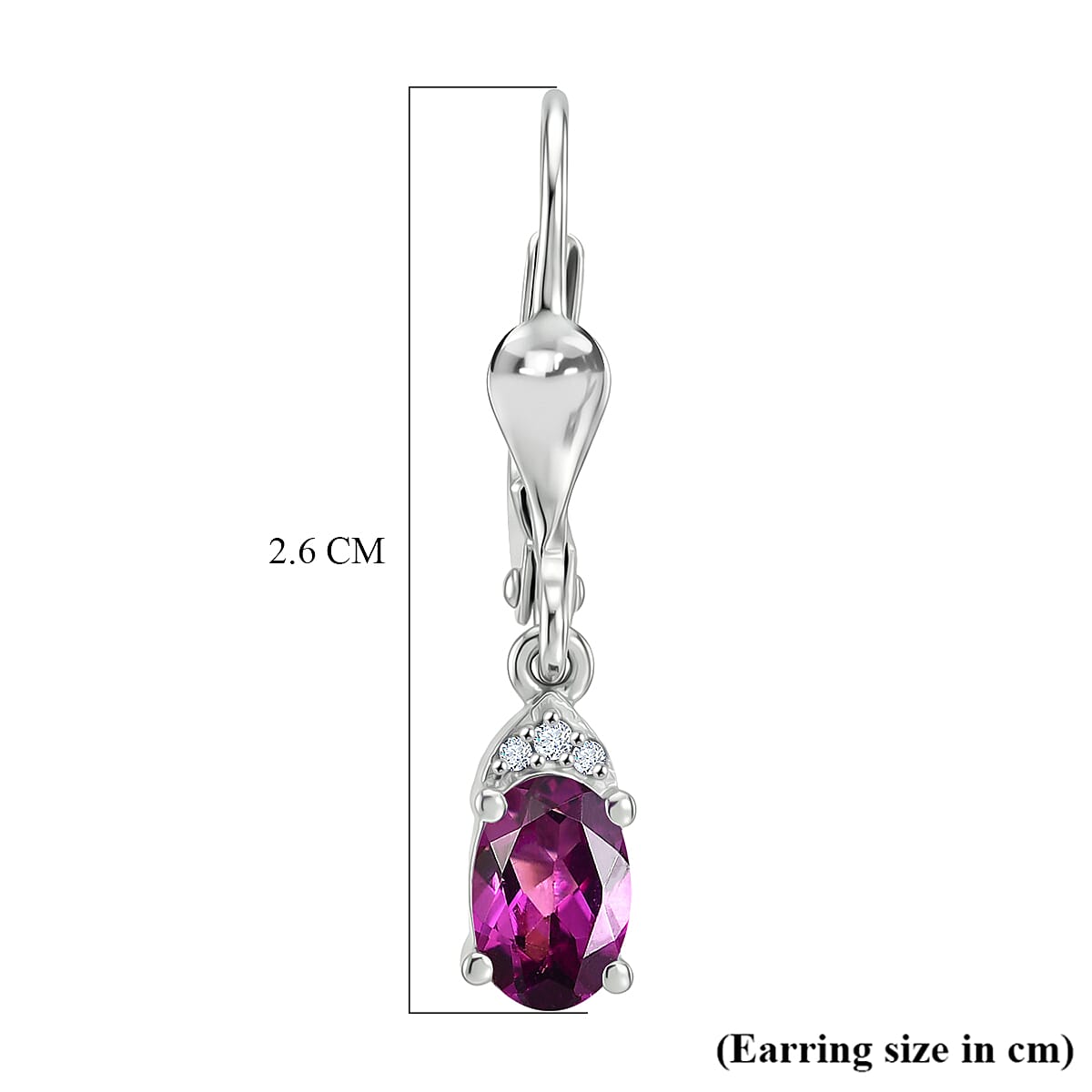 D'Joy Radiant Ember Garnet, White Zircon Solitaire Lever Back Earring in Platinum OverlaySterling Silver  1.214  Ct.