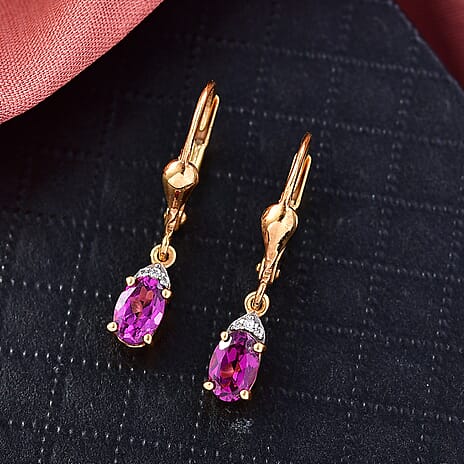 D'Joy Natural Radiant Ember Garnet & White Zircon Solitaire Earring with Lever Back in Yellow Gold Plated Sterling Silver 1.20 Ct.