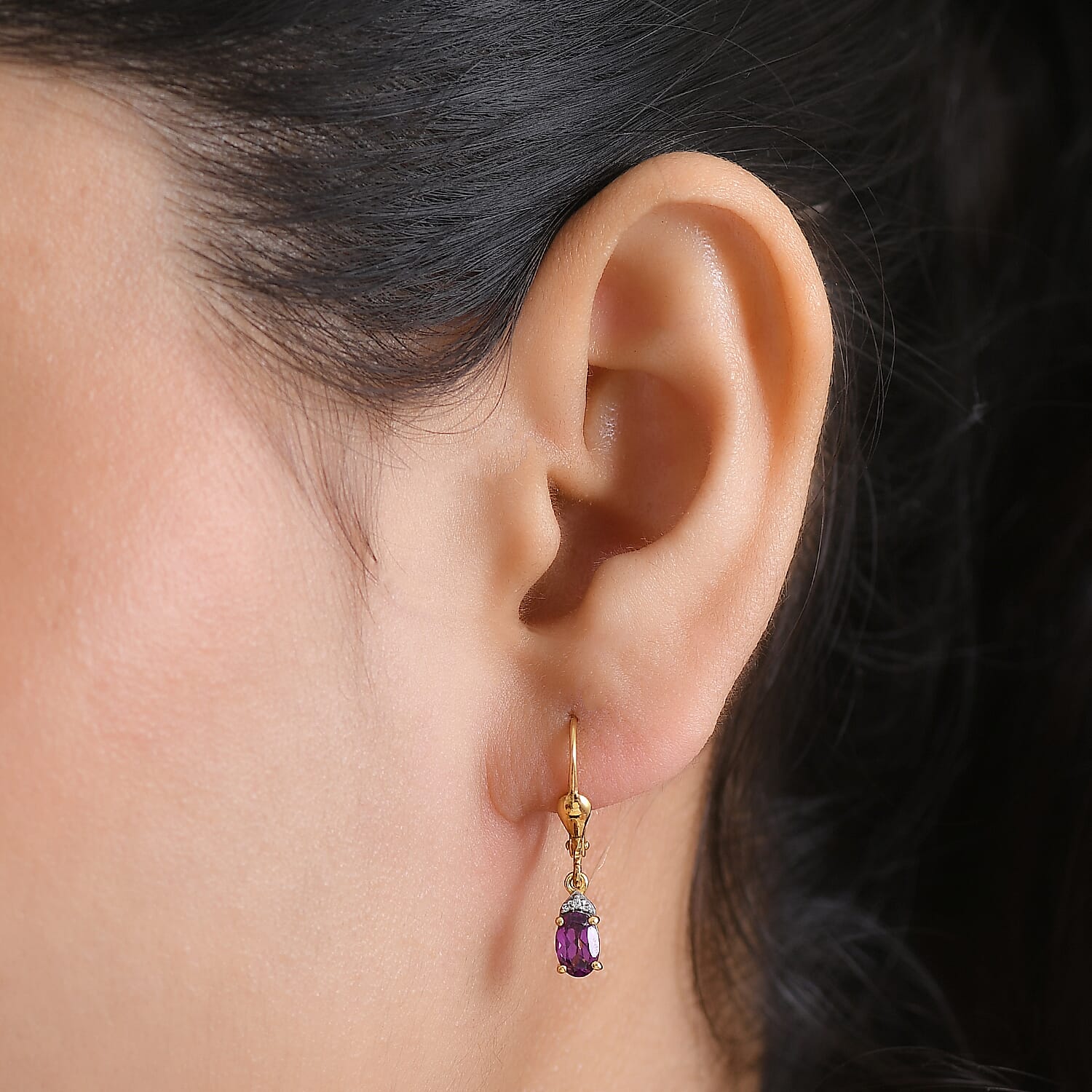 D'Joy Radiant Ember Garnet, White Zircon Solitaire Lever Back Earring in 18K YG PlatingSterling Silver  1.214  Ct.