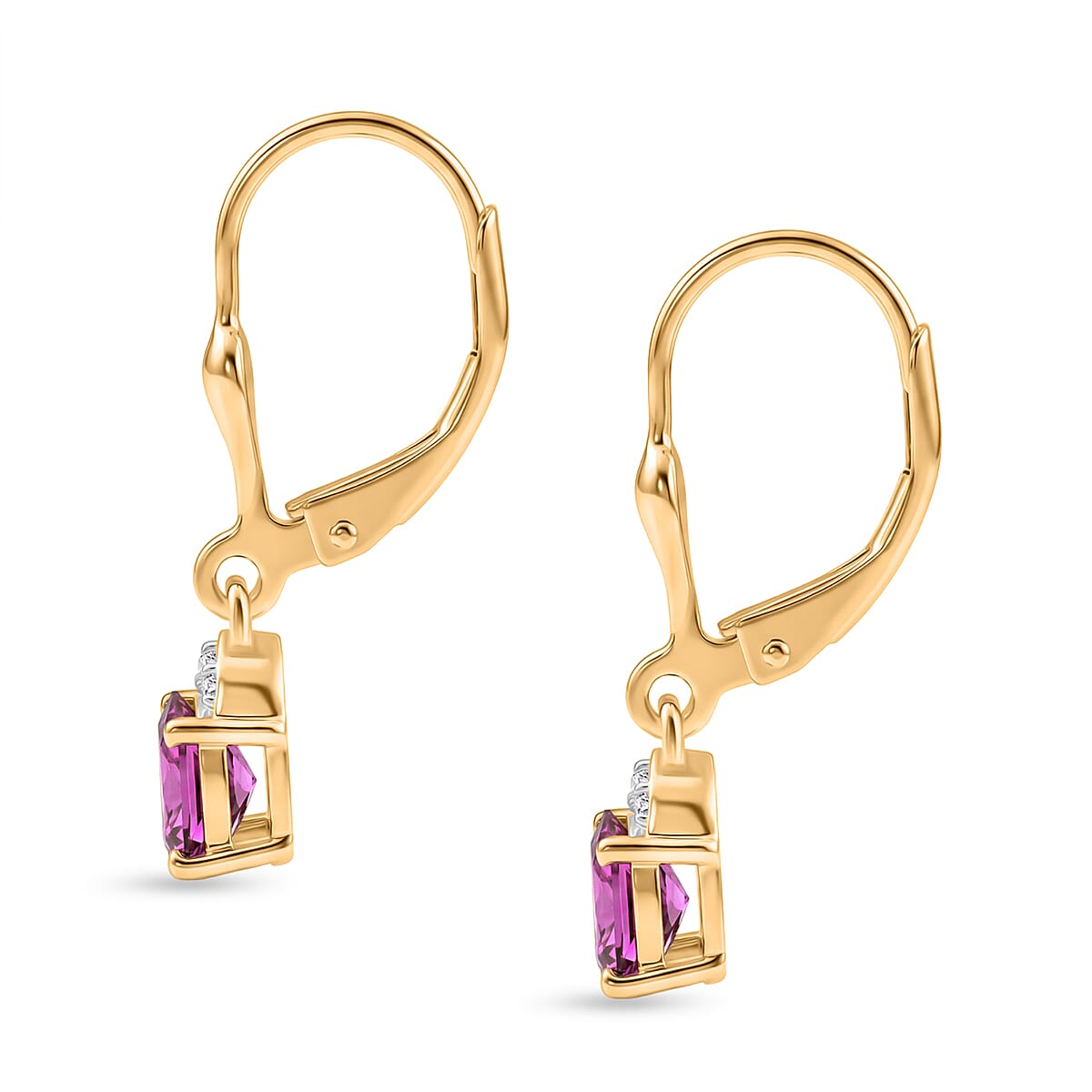 D'Joy Radiant Ember Garnet, White Zircon Solitaire Lever Back Earring in 18K YG PlatingSterling Silver  1.214  Ct.