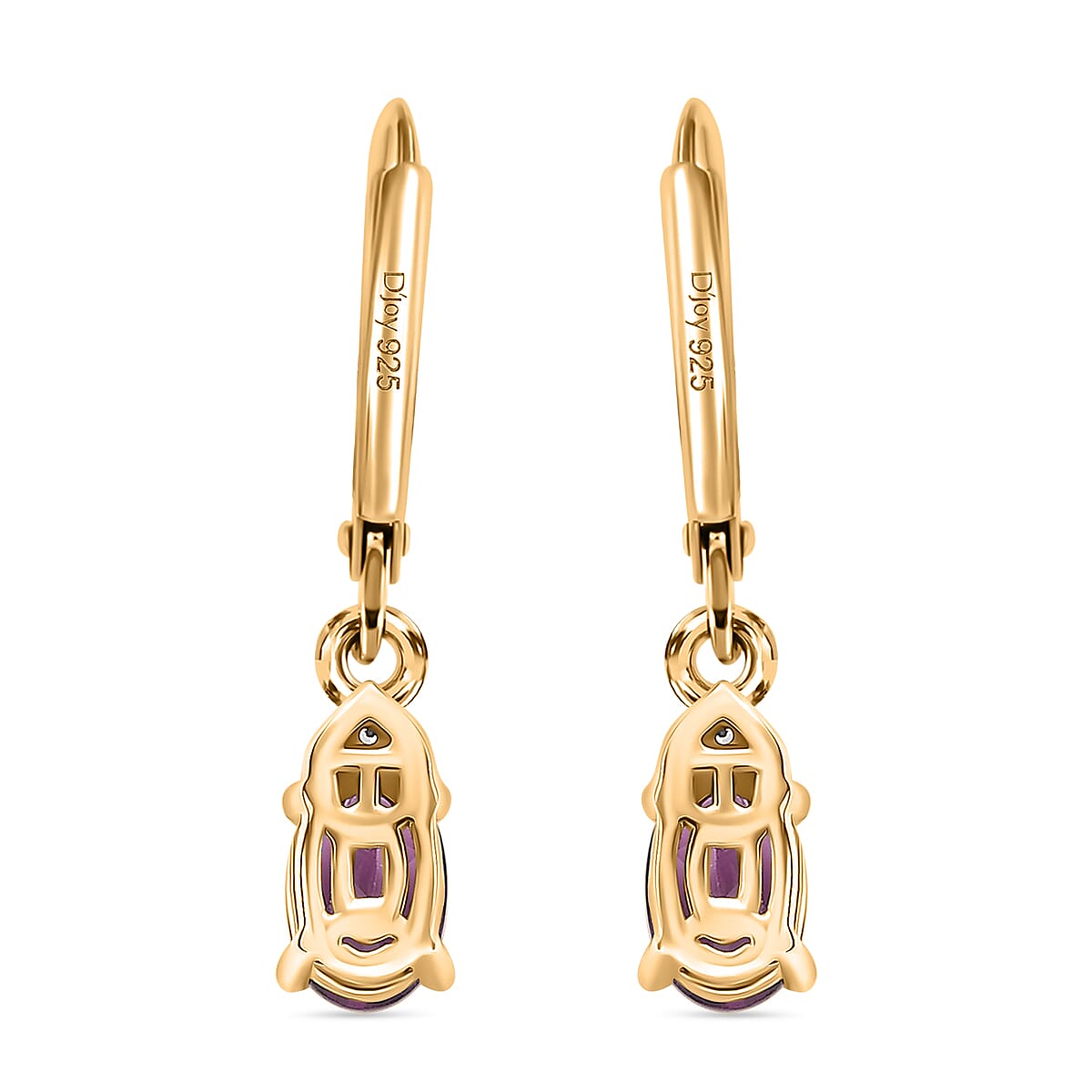 D'Joy Radiant Ember Garnet, White Zircon Solitaire Lever Back Earring in 18K YG PlatingSterling Silver  1.214  Ct.