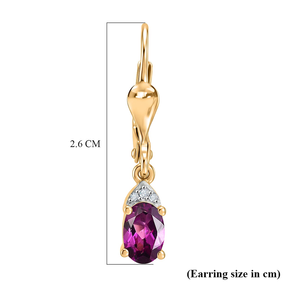 D'Joy Radiant Ember Garnet, White Zircon Solitaire Lever Back Earring in 18K YG PlatingSterling Silver  1.214  Ct.