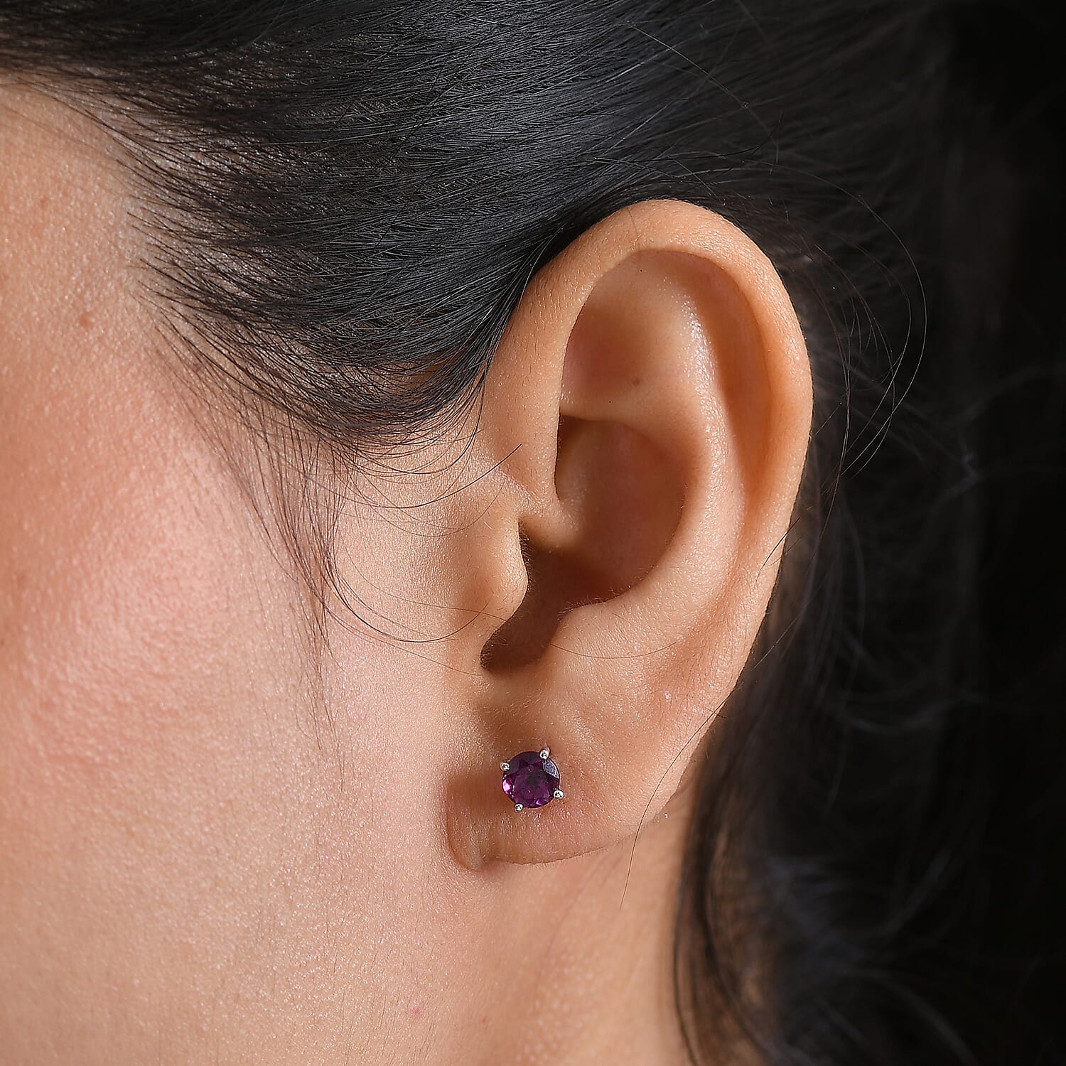 D'Joy Radiant Ember Garnet Solitaire Stud Push Post Earring in Platinum OverlaySterling Silver  1.308  Ct.