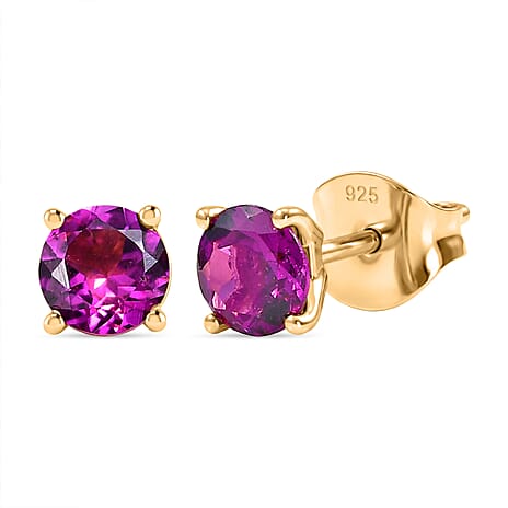 D'Joy Radiant Ember Garnet Solitaire Stud Push Post Earring in 18K YG PlatingSterling Silver  1.308  Ct.