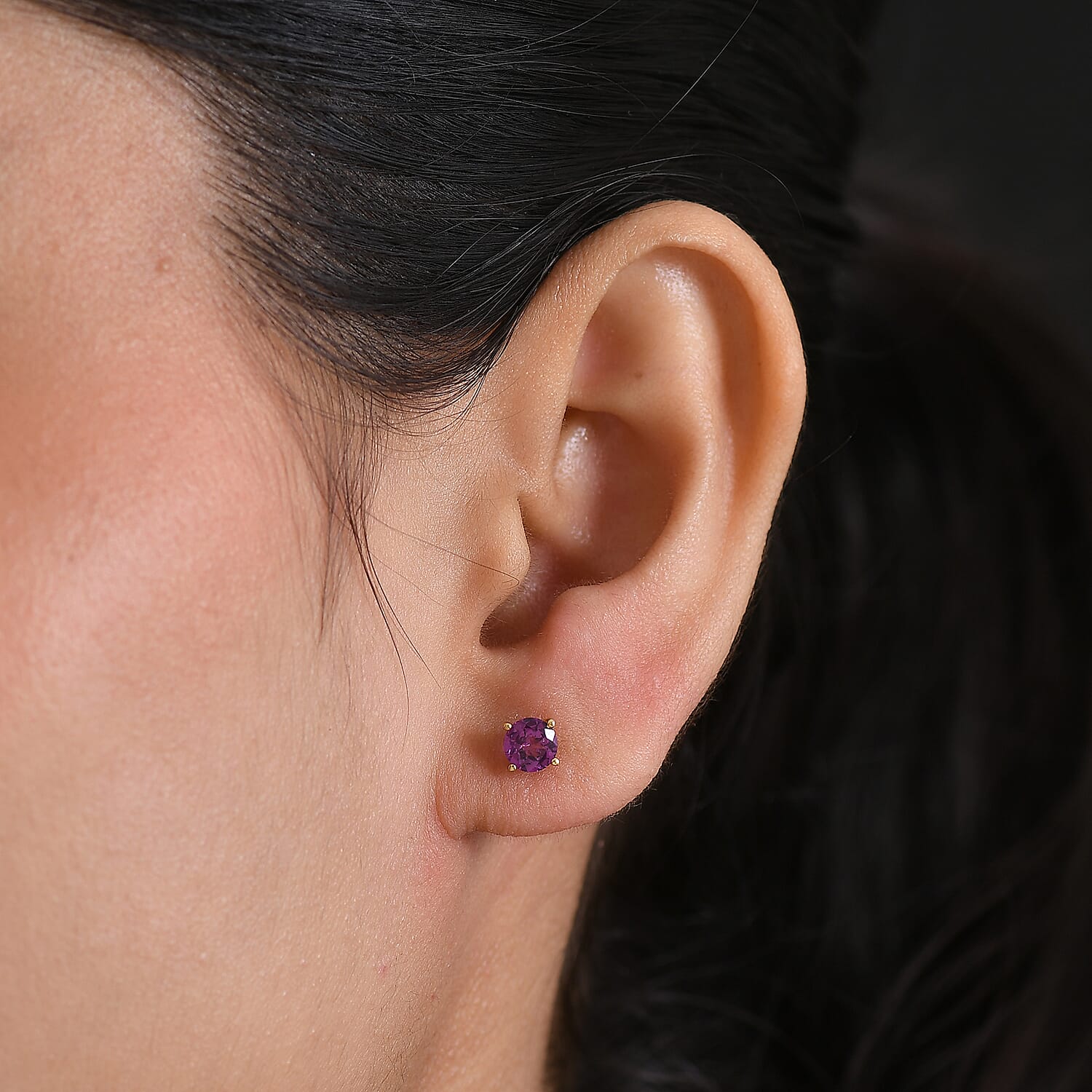 D'Joy Radiant Ember Garnet Solitaire Stud Push Post Earring in 18K YG PlatingSterling Silver  1.308  Ct.