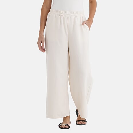 - Maisi Wide-Leg Lightweight Casual Trouser (Size - L) - Cream