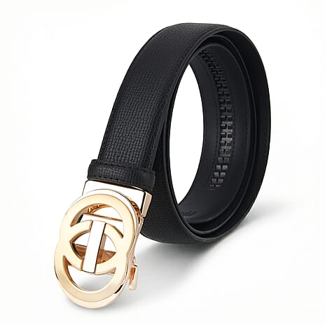 Genuine Leather Designer Belt with Interlocking Circular Buckle  (130 x 3.5cm) - Black