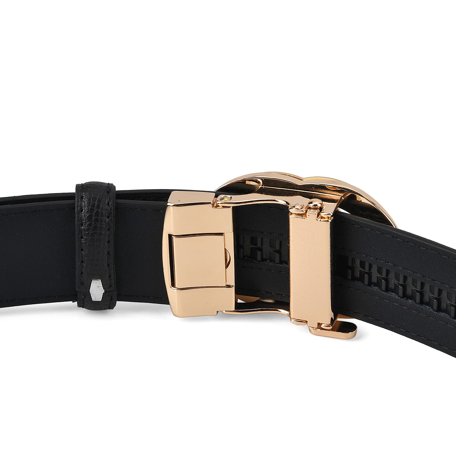 Genuine Leather Designer Belt with Interlocking Circular Buckle  (130 x 3.5cm) - Black