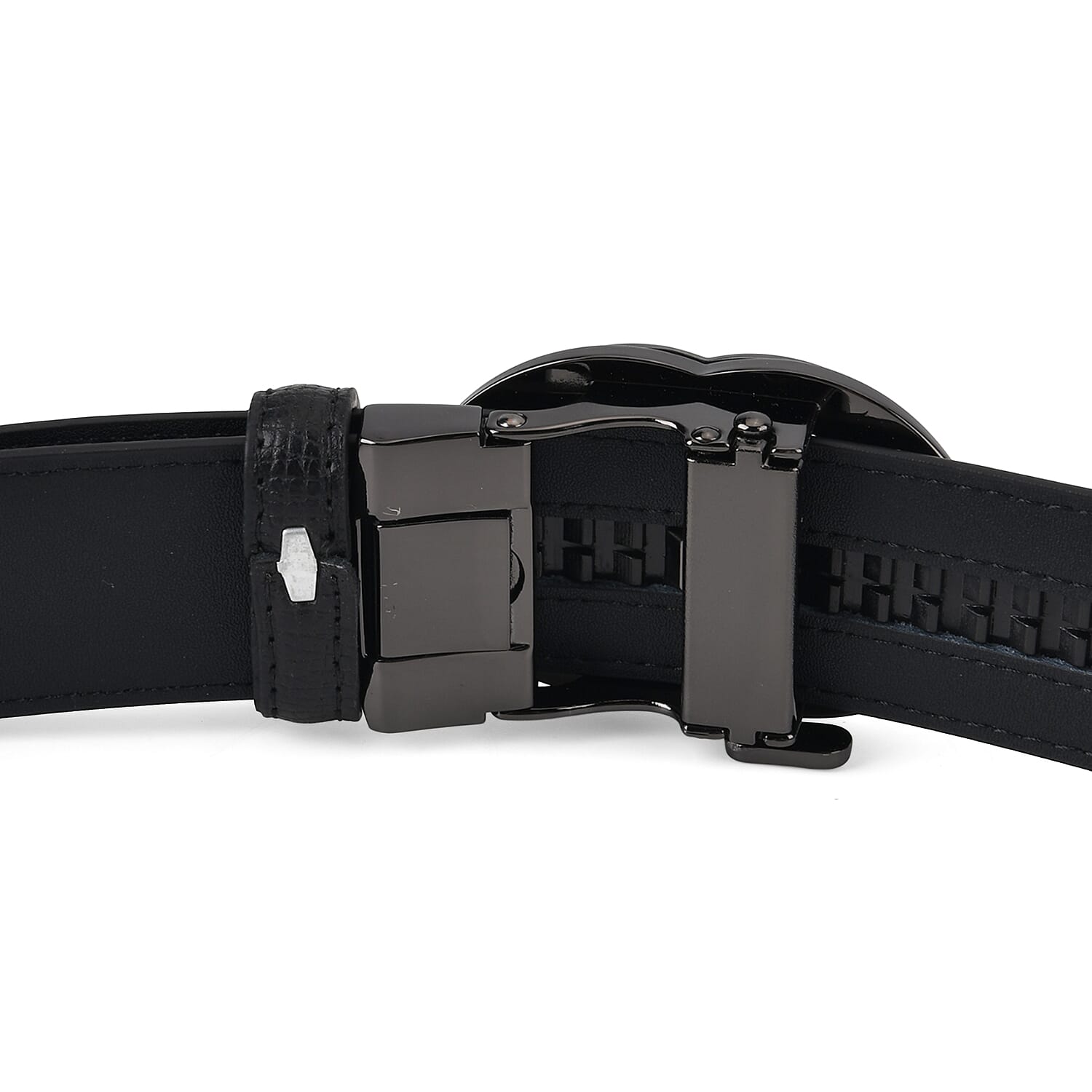 Genuine Leather Designer Belt with Interlocking Circular Buckle (115 x 3.5cm) - Black
