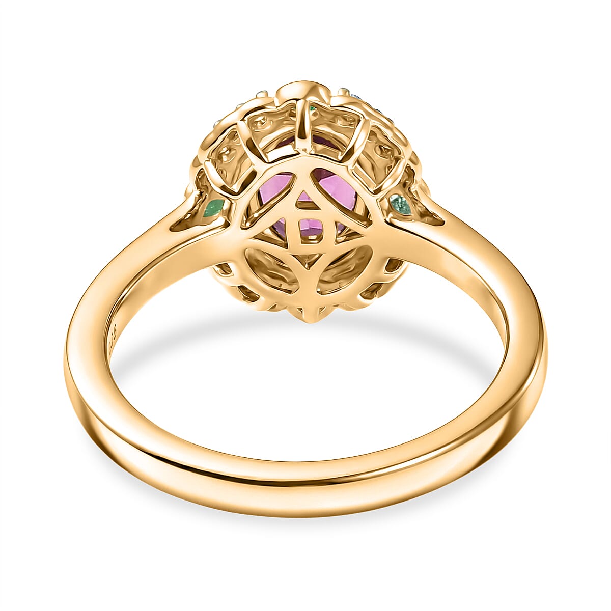 D'Joy Radiant Ember Garnet, White Zircon, Zambian Emerald Solitaire Ring in 18K YG VermeilSterling Silver  1.169  Ct.