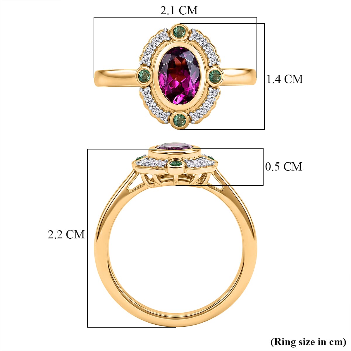 D'Joy Radiant Ember Garnet, White Zircon, Zambian Emerald Solitaire Ring in 18K YG VermeilSterling Silver  1.169  Ct.