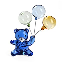 Livmore Glass Bear with Balloons Ornament (5 x 3 x 9cm) - Blue, Green & Yellow