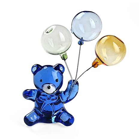 Livmore Glass Bear with Balloons Ornament (5 x 3 x 9cm) - Blue, Green & Yellow