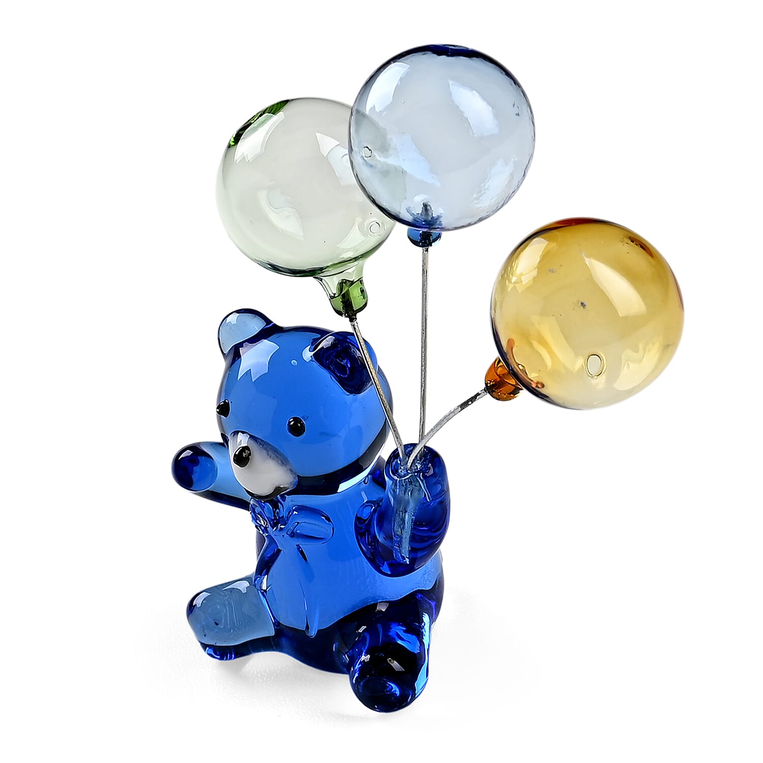 Livmore Glass Bear with Balloons Ornament (5 x 3 x 9cm) - Blue, Green & Yellow