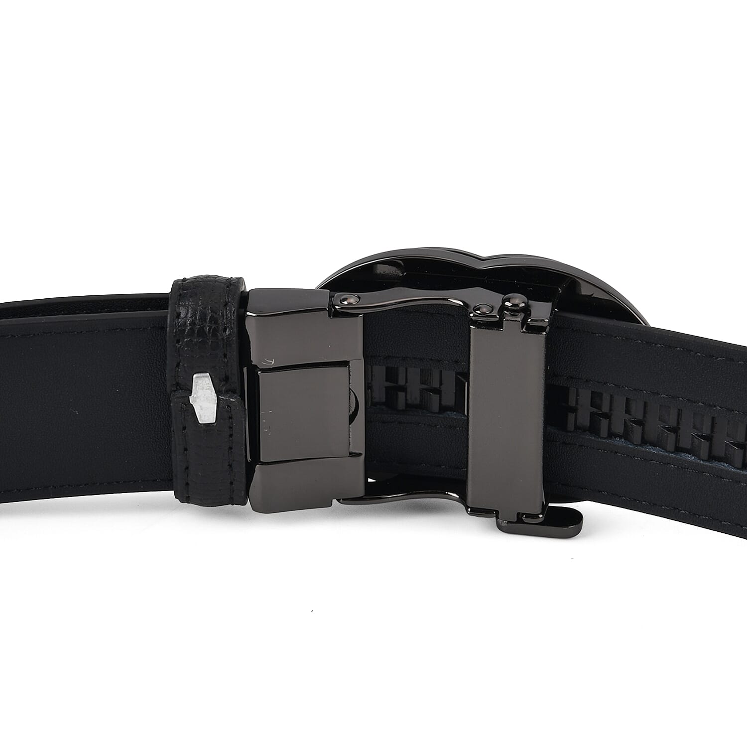 Genuine Leather Designer Belt with Interlocking Circular Buckle (130 x 3.5cm) - Black