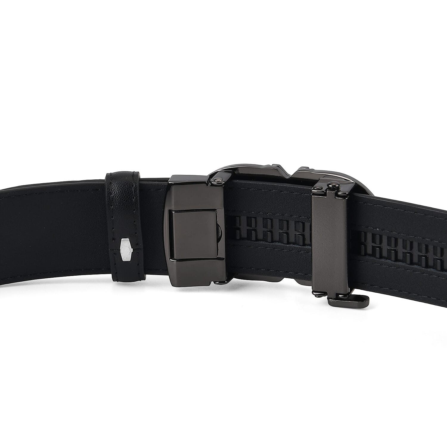 Genuine Leather Designer Belt with Elegant Interlocking Geometric Buckle (115 x 3.5cm) - Black