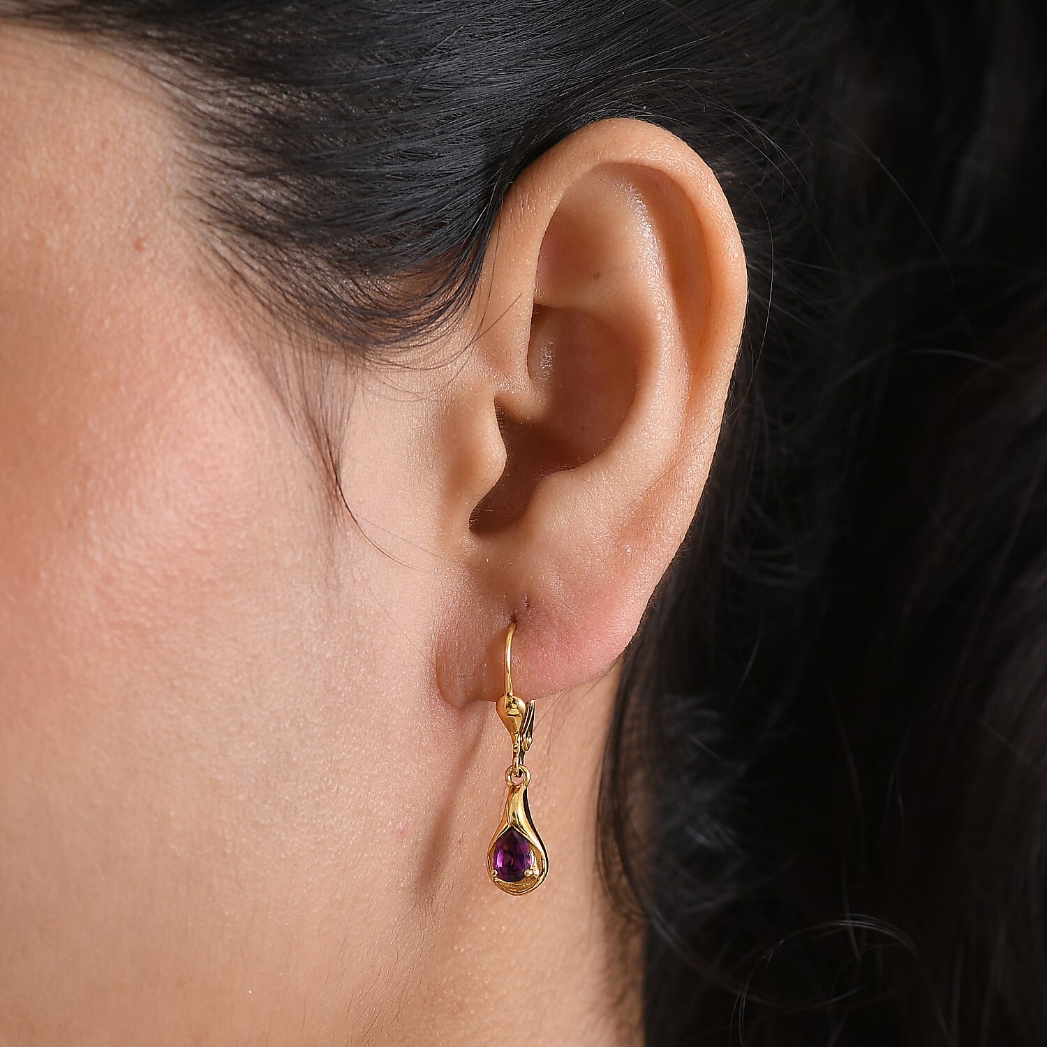 D'Joy Radiant Ember Garnet Solitaire Stud Push Post Earring in 18K YG PlatingSterling Silver  0.968  Ct.