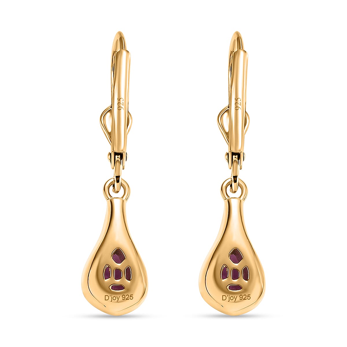 D'Joy Radiant Ember Garnet Solitaire Stud Push Post Earring in 18K YG PlatingSterling Silver  0.968  Ct.