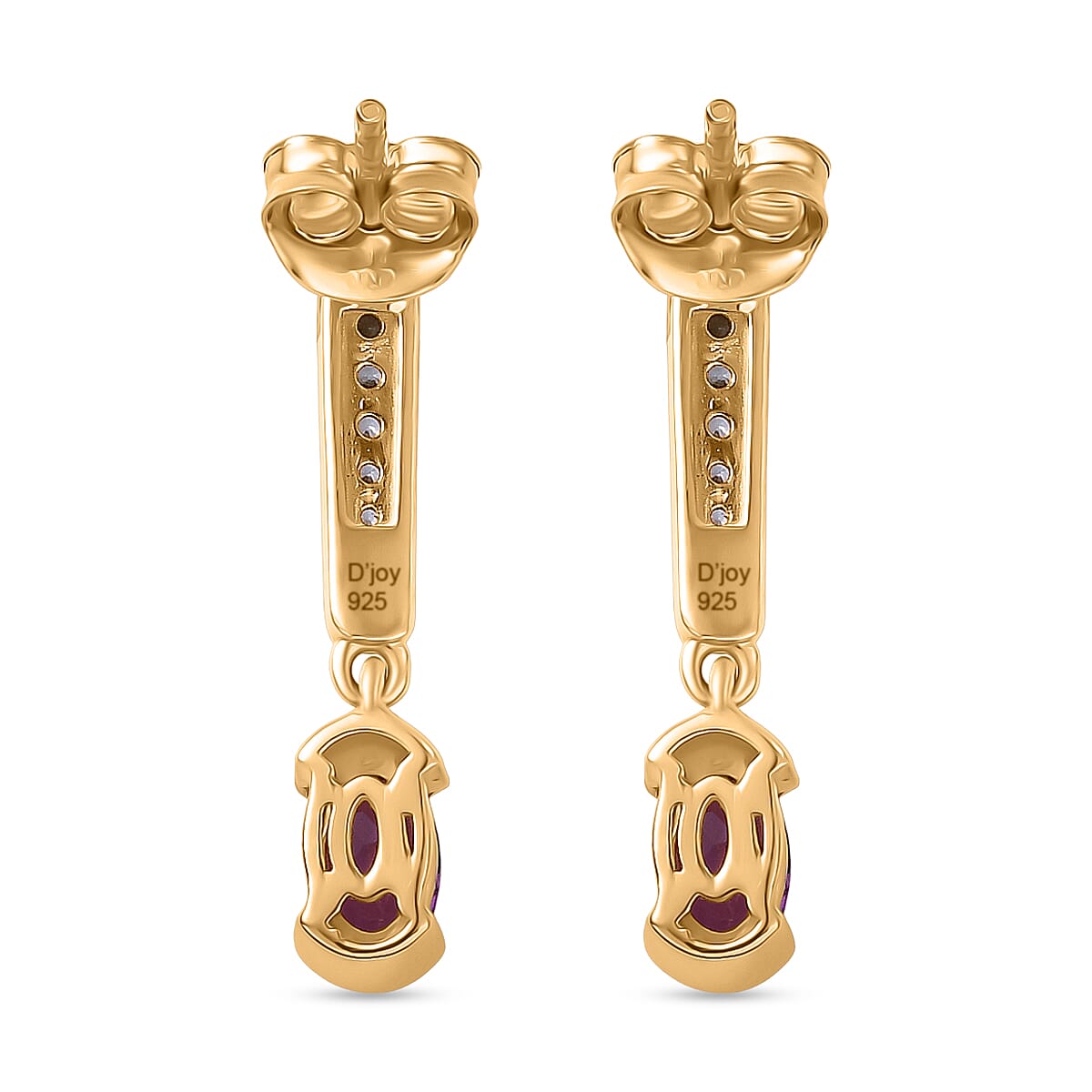 D'Joy Radiant Ember Garnet, White Zircon Dangling Earring in 18K YG PlatingSterling Silver  1.398  Ct.
