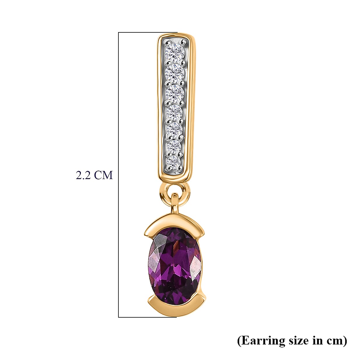 D'Joy Radiant Ember Garnet, White Zircon Dangling Earring in 18K YG PlatingSterling Silver  1.398  Ct.
