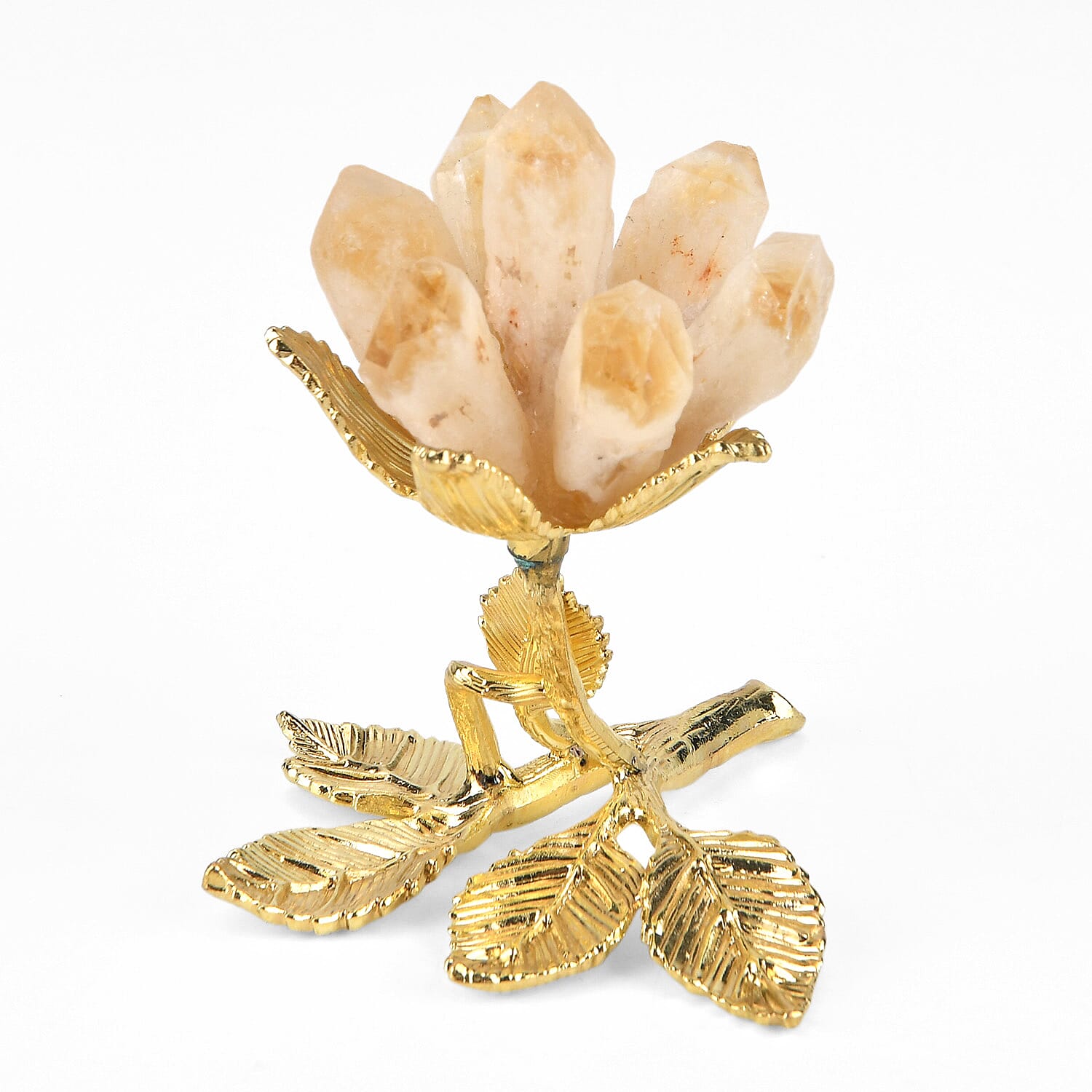 LIVMORE Decorative Crystal Flower Tabletop with Gold Metal Base - Gold